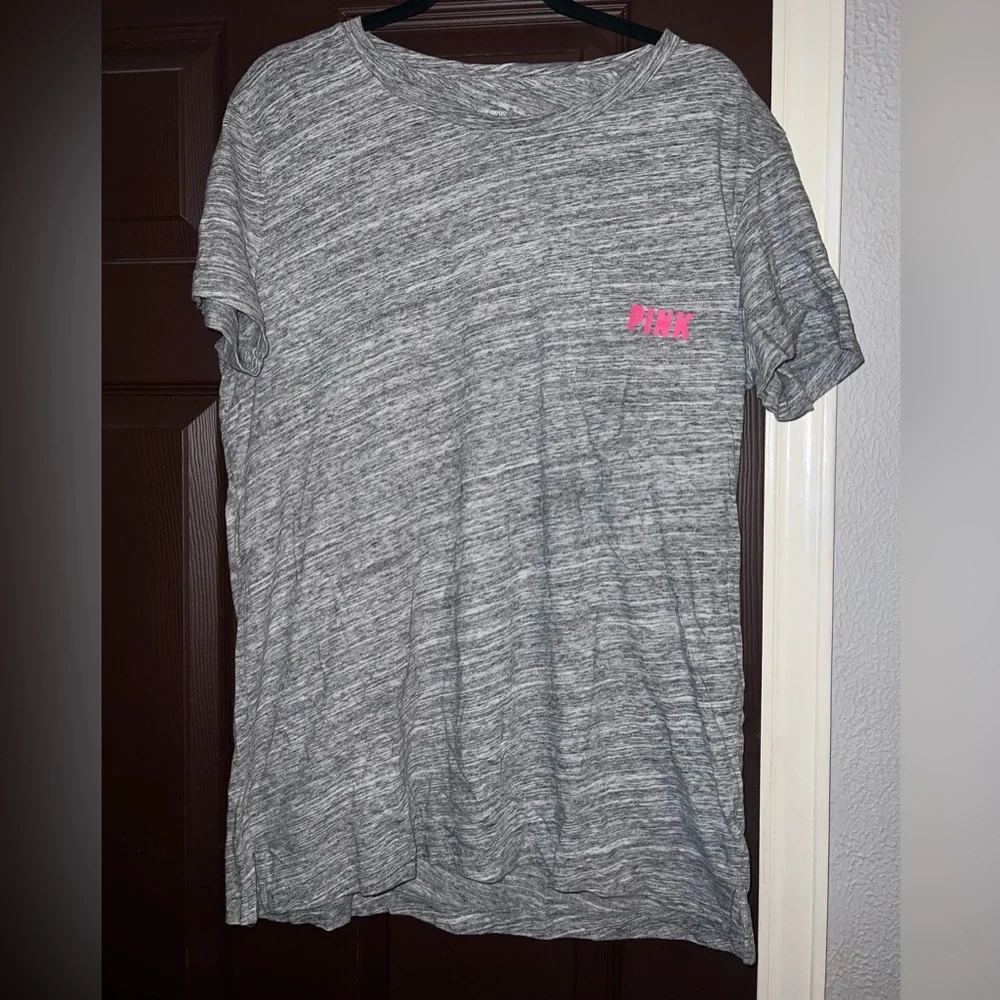 Victoria's Secret Heather Gray Tee with Pink Logo - Picture 3 of 5